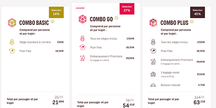 prix formules combo volotea