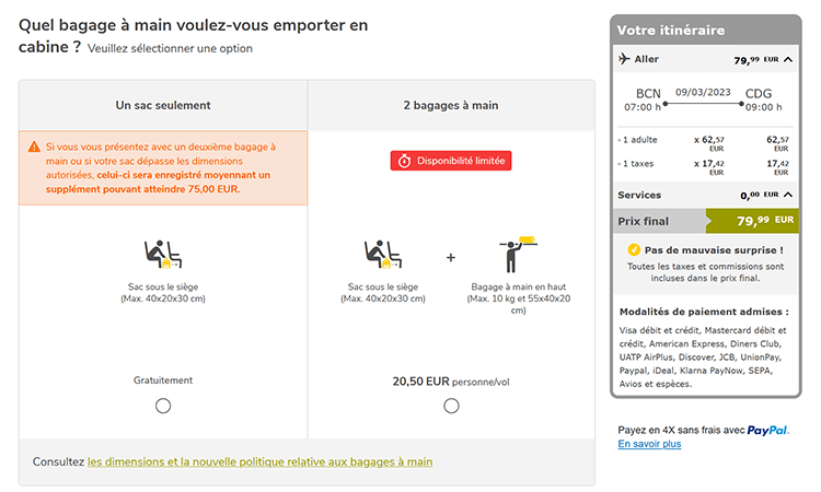 tarif bagage supplémentaire vueling