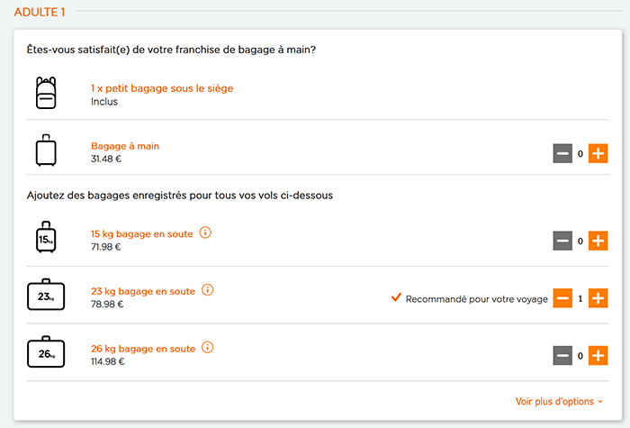 ajouter un bagage soute sur une réservation de 2 personnes easyjet