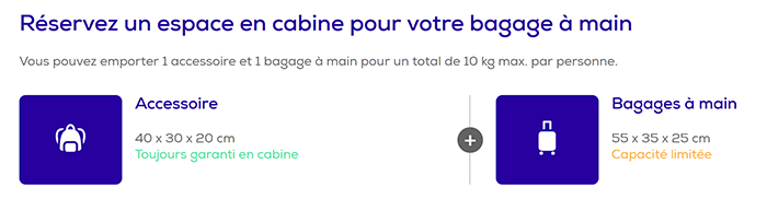 places limitées bagage cabine transavia