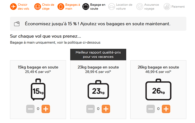 prix des bagages soute easyjet exemple